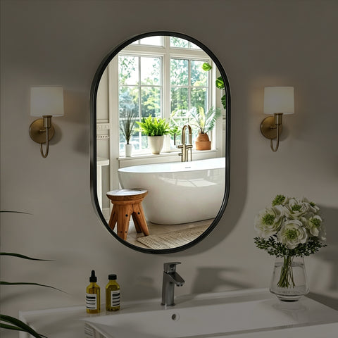 GDHeHKJi Minimalist Black Oval Decorative Mirror