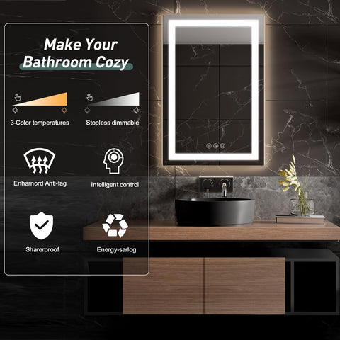 GDHeHKJi | Backlit LED Anti-Fog Bathroom Mirror