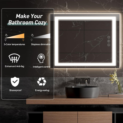 GDHeHKJi | Frameless Backlit Bathroom Mirror