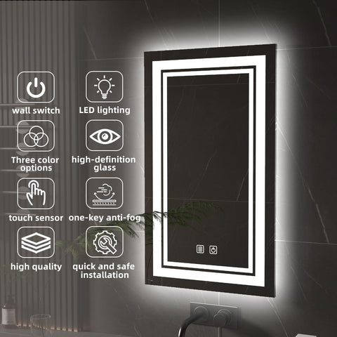 GDHeHKJi 3-Color Anti-Fog Rectangular Smart Mirror