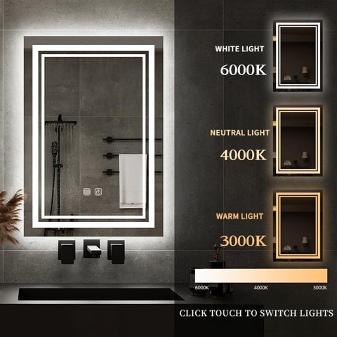 GDHeHKJi 3-Color Anti-Fog Rectangular Smart Mirror